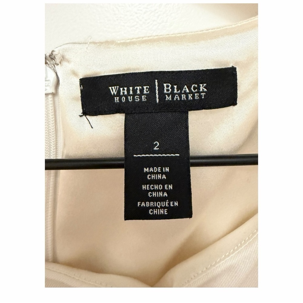 White House Black Market Colorblock Sheath Dress Neutral Sz 2 Stretch Wool Silk - Picture 7 of 7